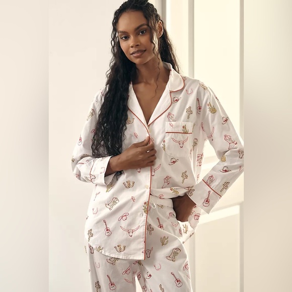 HTF! RARE! Anthropologie + Printfresh Long PJ Set in Western Embroidery Large - Picture 1 of 13